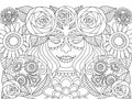 Woman, skulls and flower dia de muertos vector coloring page. Royalty Free Stock Photo